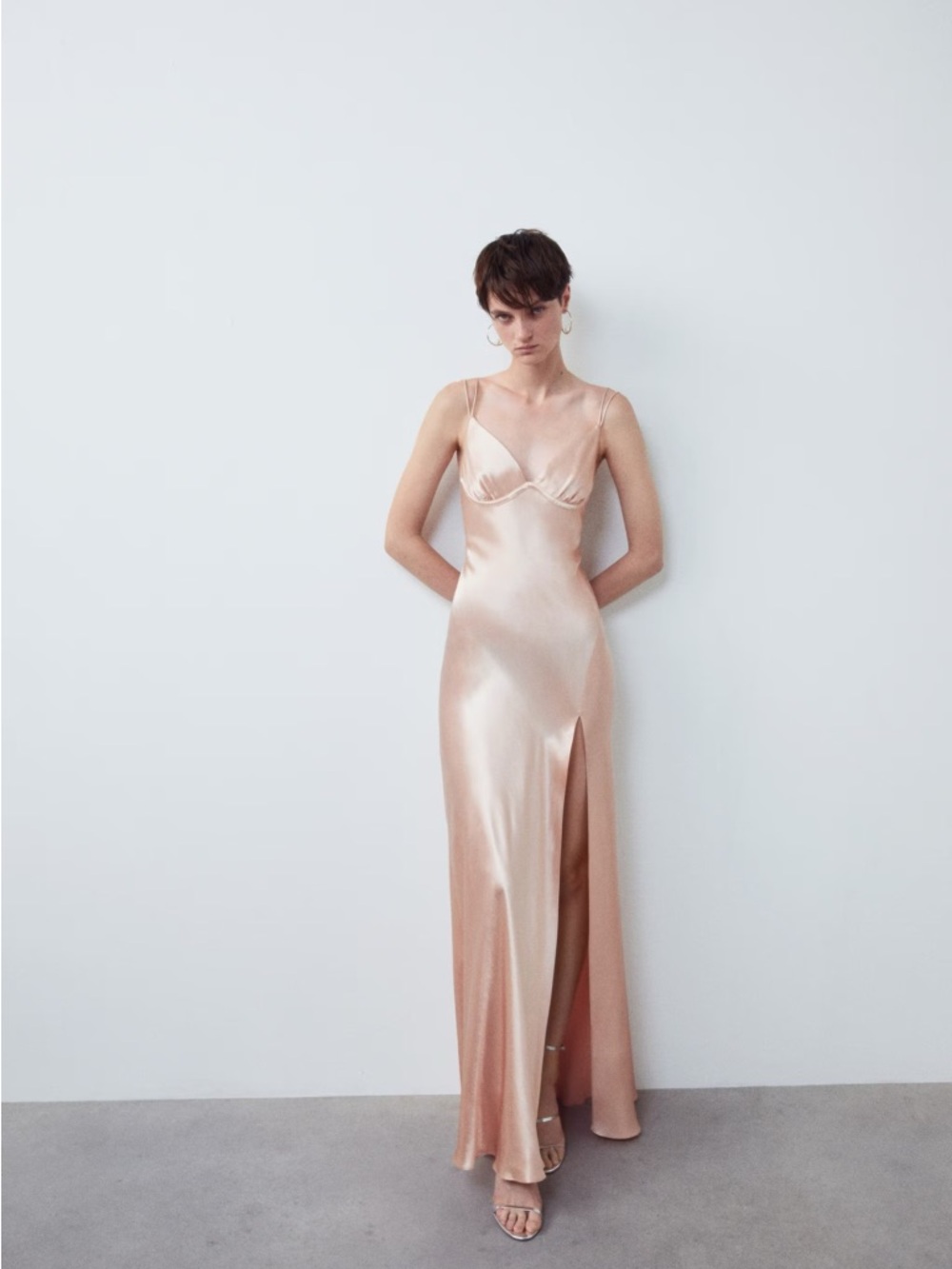 Mango Satin Slip Maxi Dress in Blush